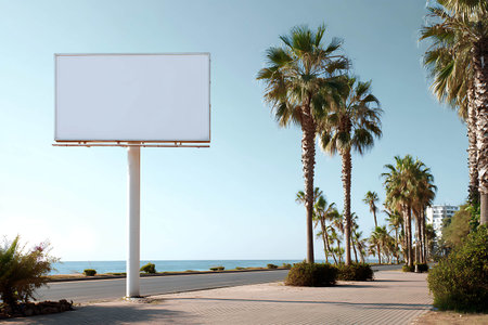 Blank billboard on the beach. 3d rendering.の写真素材