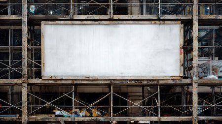 Blank billboard on scaffolding in construction site, Bangkok Thailand.の写真素材