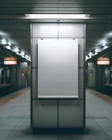 Blank billboard in subway station. Mock up, 3D Renderingの写真素材