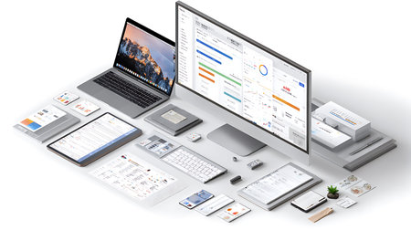 Responsive web design concept with laptop, smartphone, tablet and computerの写真素材
