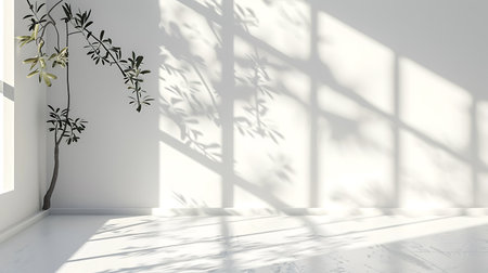 Empty room with white wall and plant. 3d rendering. Mock up.の写真素材