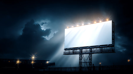 Blank billboard in the dark at night. 3d rendering.の写真素材
