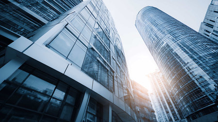 Modern office building in hongkong,blue toned imageの写真素材