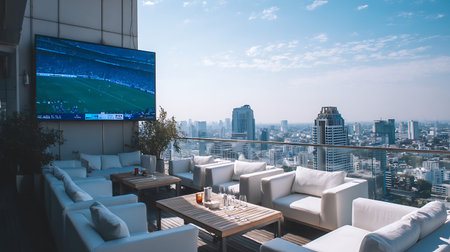 Tv set on the roof of a restaurant in Bangkok, Thailandの写真素材