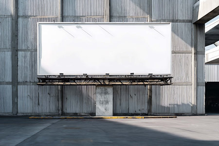 Large blank billboard on a street wall, banners with room to add your own textの写真素材
