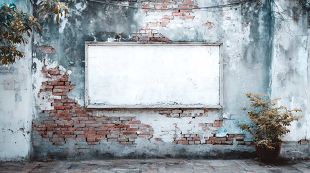 Blank billboard on old brick wall background, vintage and retro styleの写真素材