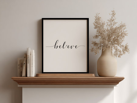 Mock up poster frame in interior background, 3d render illustrationの写真素材