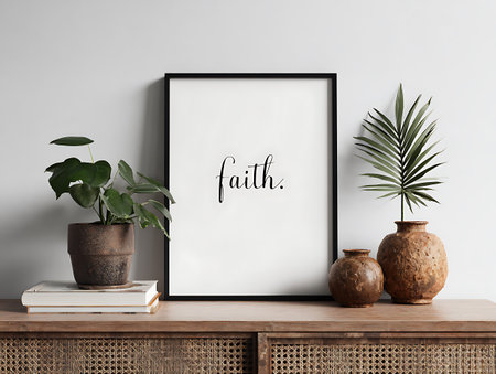 Mock up poster frame in interior background, Scandinavian style, 3d renderの写真素材
