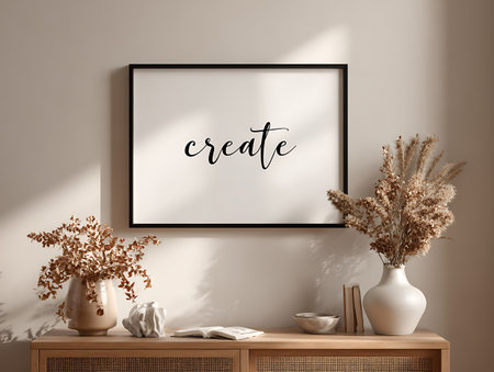 Mock up poster frame in interior background, Scandinavian style, 3d renderの写真素材