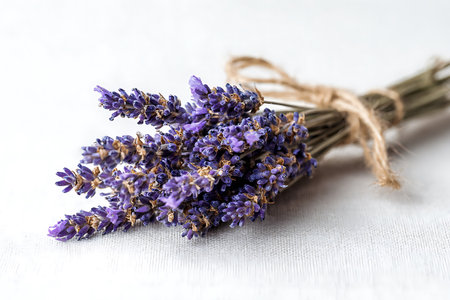 Lavender bouquet on a white background. Selective focus.の写真素材