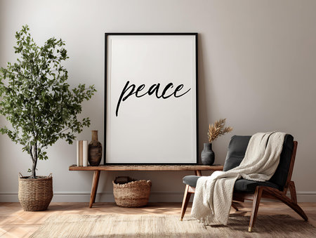 Mockup poster frame in interior background, Scandinavian style, 3d renderの写真素材