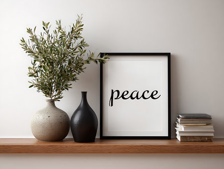 Black frame mockup with eucalyptus branches in vase on shelf. 3d renderingの写真素材