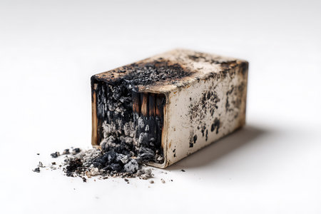 Burning charcoal in ashtray on a white background close upの写真素材