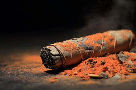 Cigar with tobacco on a black background. Selective focus.の写真素材