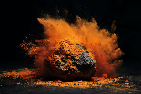 Sulfur explosion on black background. Elements of this image furnished by NASAの写真素材