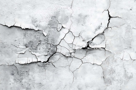Cracks on the white concrete wall. Abstract background for design.の写真素材