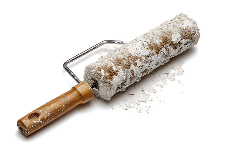 Paint roller with wooden handle isolated on white background with clipping pathの写真素材