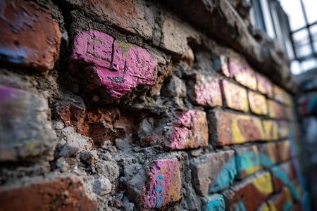 Colorful graffiti painted on a brick wall. Urban art concept.の写真素材