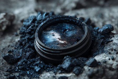 Close up of a cosmetic jar on a dark background.の写真素材