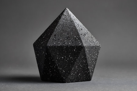 Black stone cube with water drops on gray background. 3d renderingの写真素材