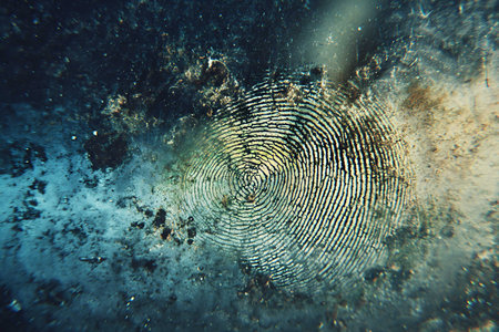 Fingerprint in the water, close up. Abstract background.の写真素材