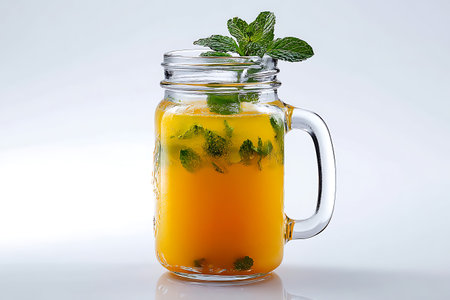 Mint mocktail in a mason jar on white backgroundの写真素材