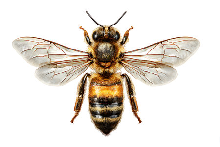 Bee isolated on white background, clipping path included for easy extraction.の写真素材