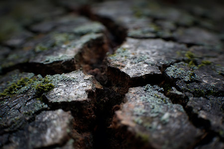 Macro shot of old tree bark with moss and lichen.の写真素材