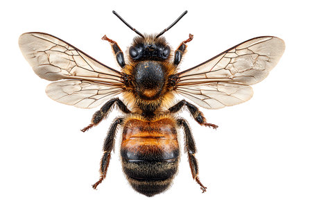 Bee isolated on white background. Close-up of a bee.の写真素材