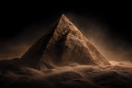 Pyramid of sand in the desert at night. 3d renderingの写真素材