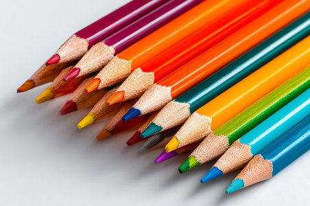 Colorful pencils isolated on white background. Close up. Studio shot.の写真素材