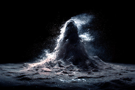 Falling snow on black background. Winter landscape.の写真素材
