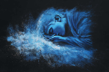 Grim reaper in a blue powder cloud. 3d renderingの写真素材