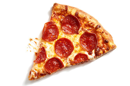 Pepperoni pizza isolated on a white background. Top view.の写真素材
