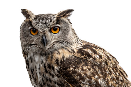 Owl isolated on white background with clipping path. Front view.の写真素材
