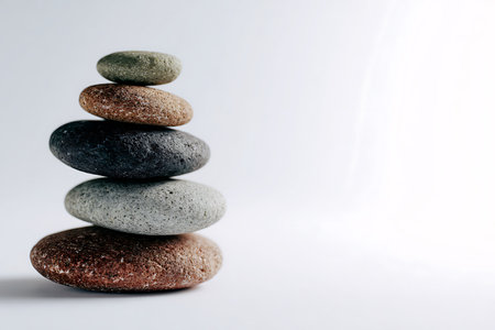 Stack of zen stones on white background with copy space. Zen conceptの写真素材