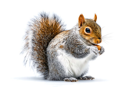 Squirrel with nut isolated on white background. 3D illustration.の写真素材