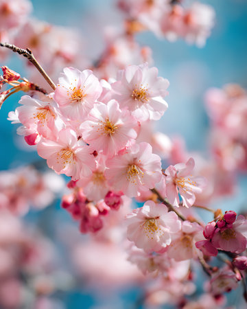 cherry blossom on blue sky background - shallow depth of fieldの写真素材