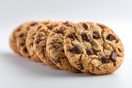 Chocolate chip cookies isolated on white background. Close-up.の写真素材