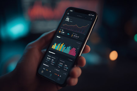 Smartphone with stock market application on the screen. Stock market concept.の写真素材