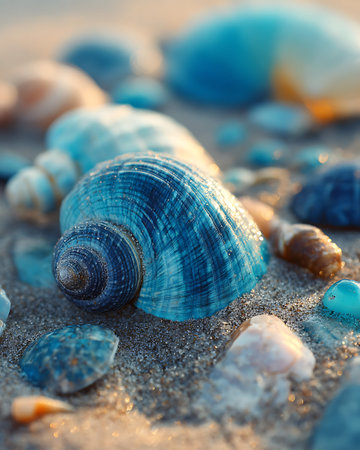 Seashells on the sand. Selective focus. nature.の写真素材