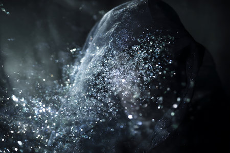 abstract black background with bokeh defocused lights and starsの写真素材