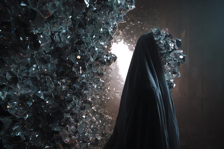 Mysterious woman in the dark with crystal. Halloween concept.の写真素材