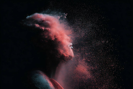 Explosion of colored powder, isolated on black background. Abstract colored backgroundの写真素材