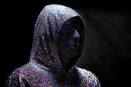 Silhouette of a woman in a black hood with bright glitter.の写真素材
