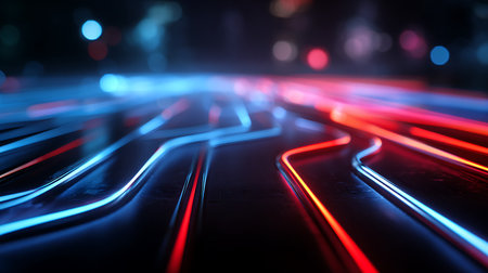 abstract light trails on the road at night. 3d renderingの写真素材