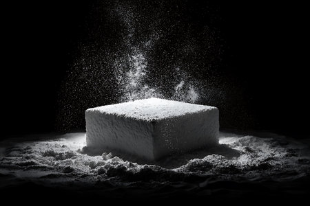 Falling snow on a black background. Snowflakes and snowdriftの写真素材
