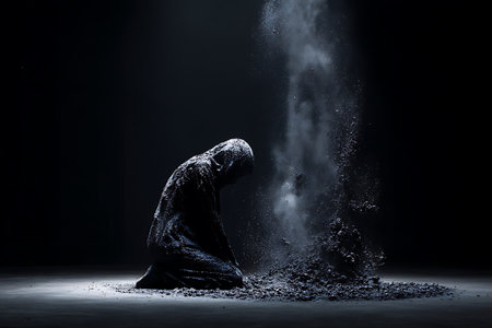 Ghost in the dark with dust and black background, halloween conceptの写真素材