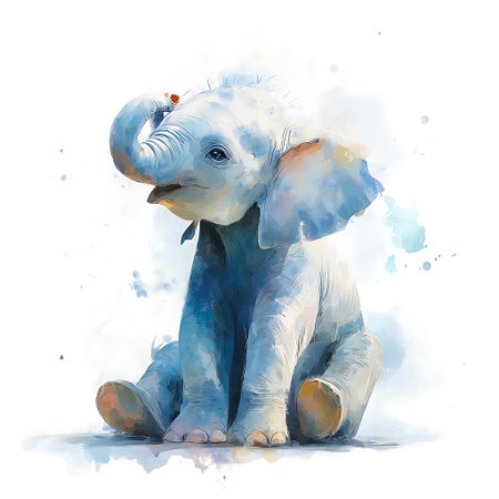 Watercolor illustration of an elephant sitting on a white background. Digital paintingの写真素材