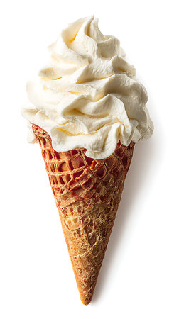 Vanilla ice cream in waffle cone isolated on white background.の写真素材
